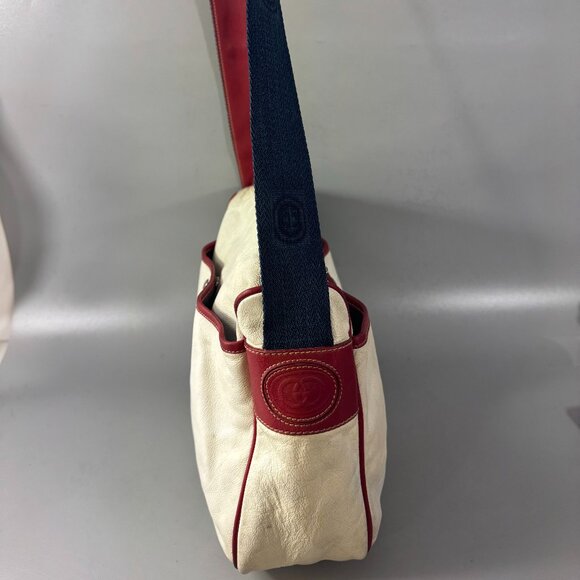 Authentic Vintage Gucci Off-White Leather w/ Red Leather Trims Message Bag - Picture 3 of 15